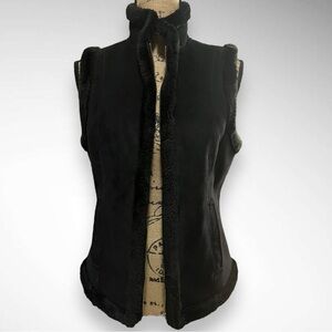 Chaps Black Fur-Trimmed Vest